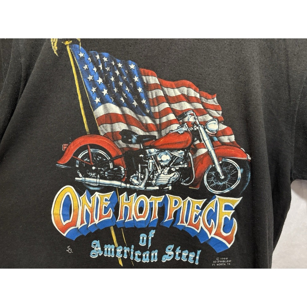 3D Emblem Shirt Motorcycle Single Stitch 1980s Black Men's‎ Large 1986 Vintage - Picture 6 of 13